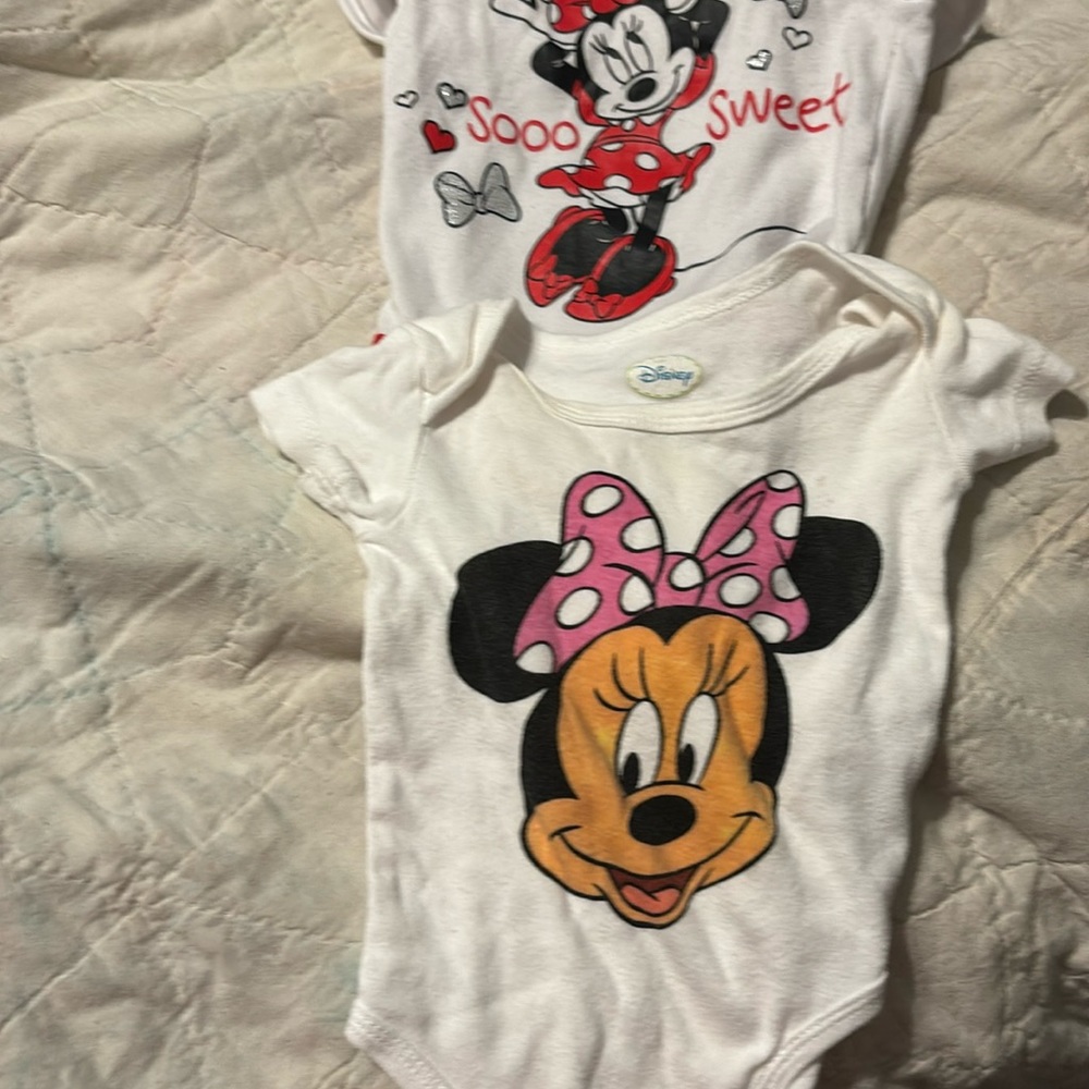 Disney Baby 6-9 Disney 3/6 onesies red pink white dash of silver